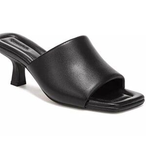 Vince Black Celi Leather Slide Square Toe Sandals